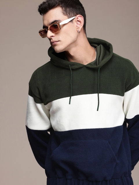 The Roadster Life Co. Colourblocked Hooded Fuzzy Sweatshirt