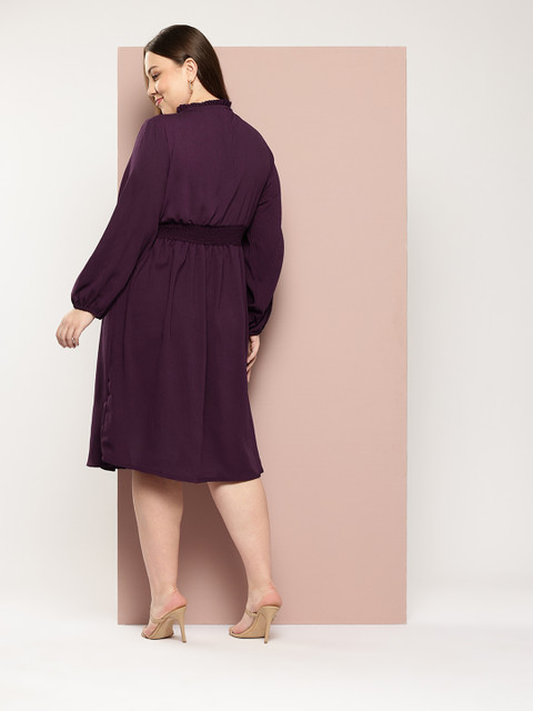 Sztori Plus-Size Tie-Up Neck Puff Sleeve A-Line Midi Dress - Image 4