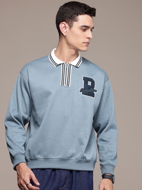 The Roadster Life Co. Relaxed Fit Contrast Mock Collar with Applique Detailing Sweatshirt - Image 3