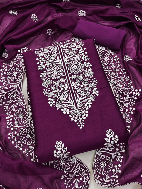 Panzora Embroidered Art Silk Unstitched Dress Material