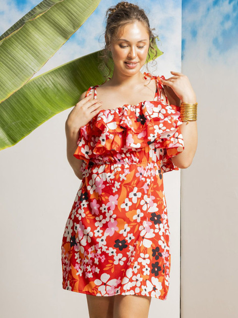 Aoba Floral Printed Shoulder Straps Swim Dress