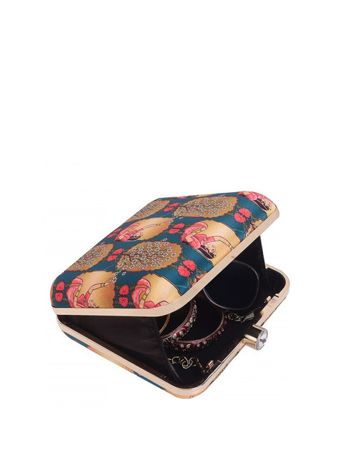 Anouk Teal Blue Printed Box Clutch - Image 6