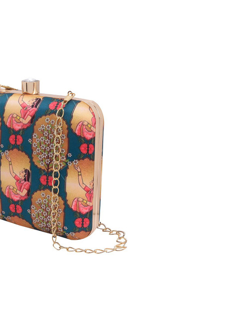 Anouk Teal Blue Printed Box Clutch - Image 7