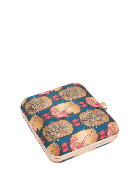 Anouk Teal Blue Printed Box Clutch - Image 5