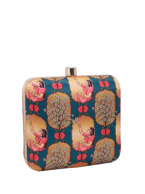 Anouk Teal Blue Printed Box Clutch - Image 3
