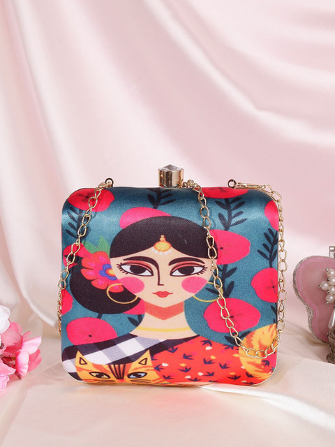 Anouk Pink Graphic Printed Box Clutch