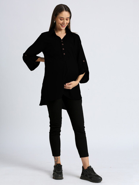 Mom For Sure by Ketki Dalal Mandarin Collar Roll-Up Sleeves Shirt Style Maternity Top - Image 6