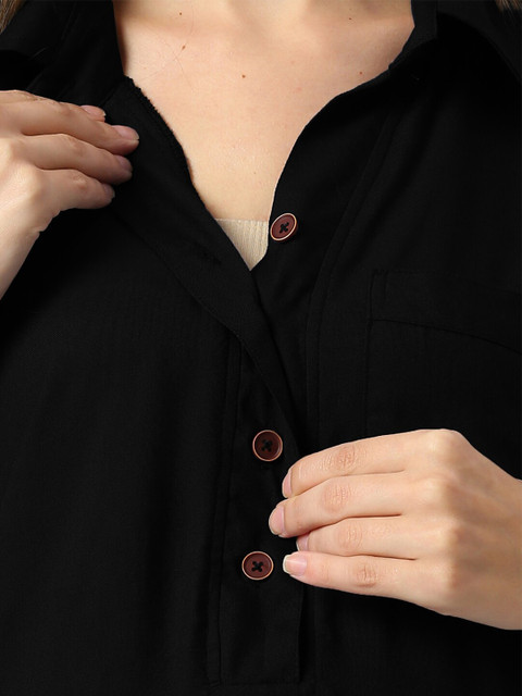 Mom For Sure by Ketki Dalal Mandarin Collar Roll-Up Sleeves Shirt Style Maternity Top - Image 2
