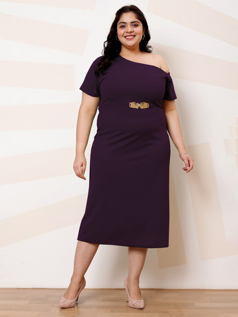 Athena Ample Scuba Plus Size One Shoulder A-Line Midi Dress