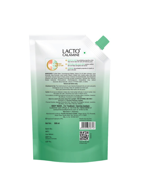 Lacto Calamine 1% Salicylic Acid Body Wash Refill For Body & Back Acne - 500 ml - Image 2