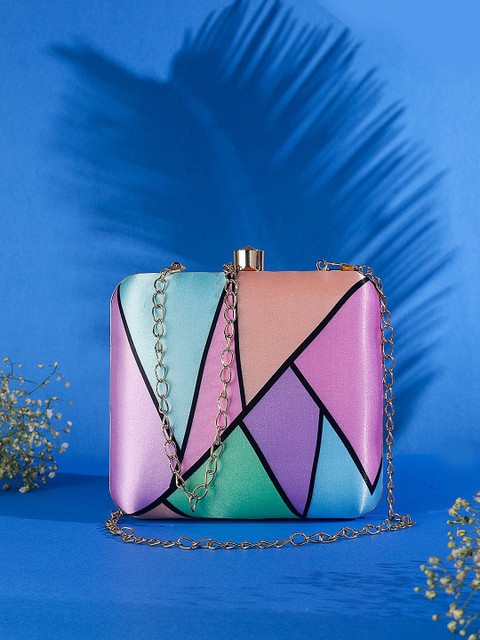 Sangria Blue Geometric Printed Box Clutch