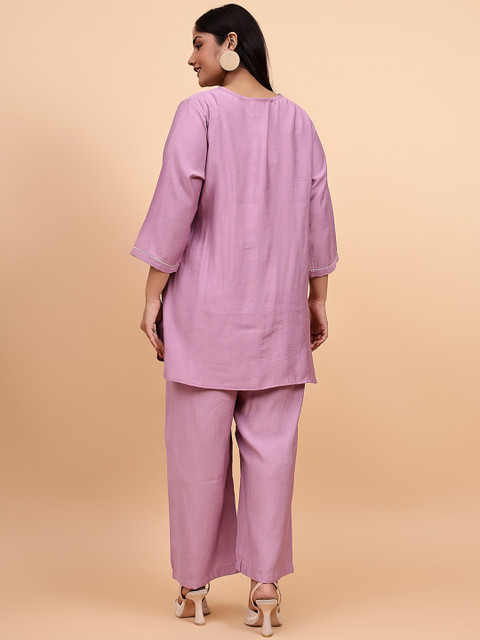 Bani Women Plus Size Embroidered V Neck Tunic With Trouser Co-Ords - Image 5