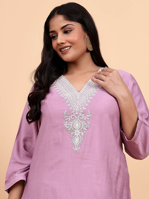 Bani Women Plus Size Embroidered V Neck Tunic With Trouser Co-Ords - Image 2