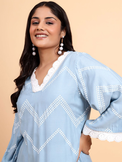 Bani Women Plus Size Geometric Printed V-Neck Tunic With Trousers Co-Ords - Image 2