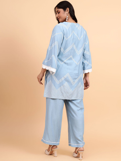 Bani Women Plus Size Geometric Printed V-Neck Tunic With Trousers Co-Ords - Image 4