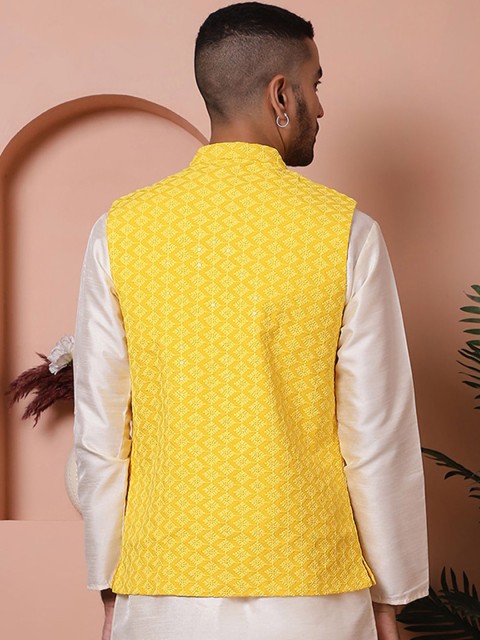 Anouk Embroidered Mandarin Collar Sequinned Nehru Jacket - Image 4