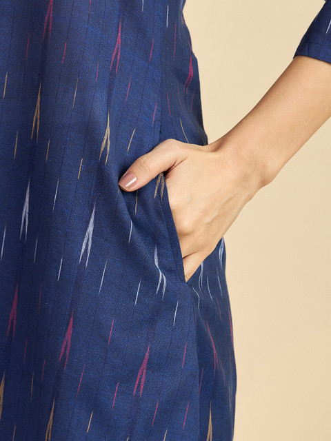 Azira Ikat Printed Mandarin Collar Regular Pure Cotton Straight Kurta With Palazzos - Image 6