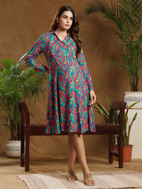 MomToBe Abstract Printed Maternity A-Line Midi Dress