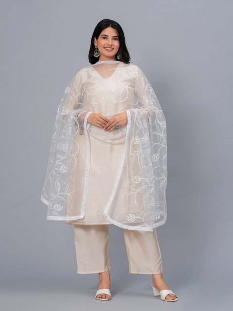 Stylum Floral Embroidered Net Dupatta - Image 6