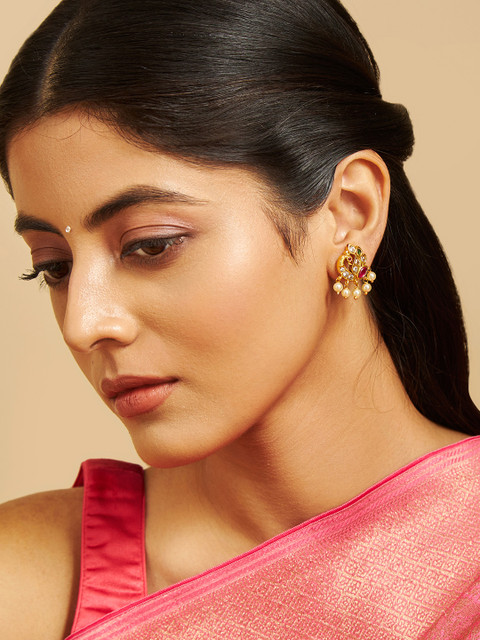 Kushal's Fashion Jewellery Gold-Plated Peacock Shaped Studs Earrings