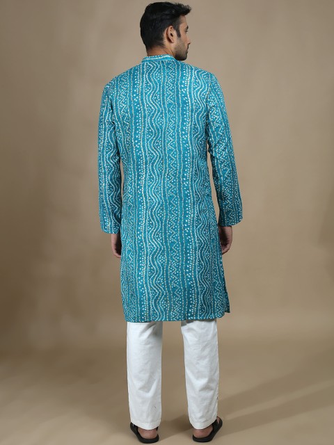 FILORI STUDIO Men Bandhani Print Regular Long Kurta - Image 4