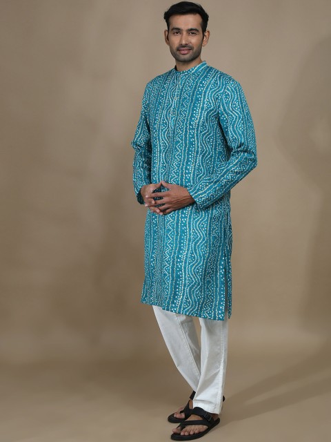 FILORI STUDIO Men Bandhani Print Regular Long Kurta - Image 3