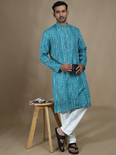 FILORI STUDIO Men Bandhani Print Regular Long Kurta - Image 5