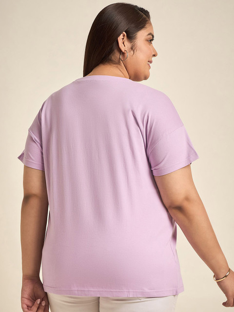 Sztori Round Neck Typography Printed Drop-Shoulder Sleeves Cotton Plus Size T-shirt - Image 4