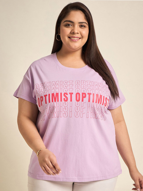 Sztori Round Neck Typography Printed Drop-Shoulder Sleeves Cotton Plus Size T-shirt