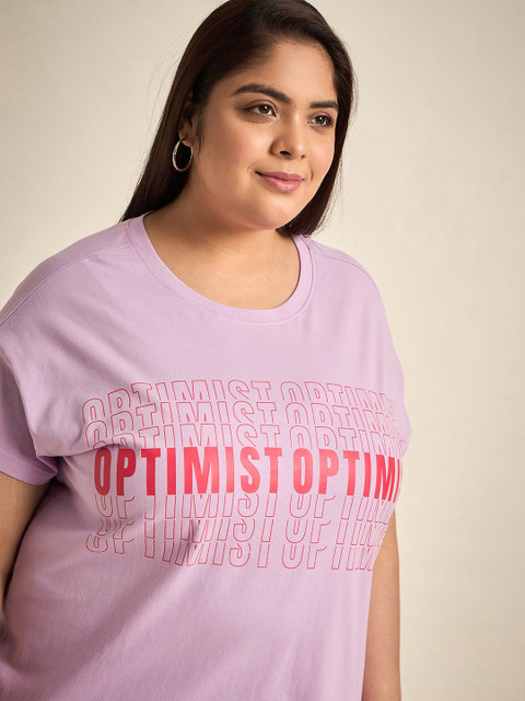 Sztori Round Neck Typography Printed Drop-Shoulder Sleeves Cotton Plus Size T-shirt - Image 2