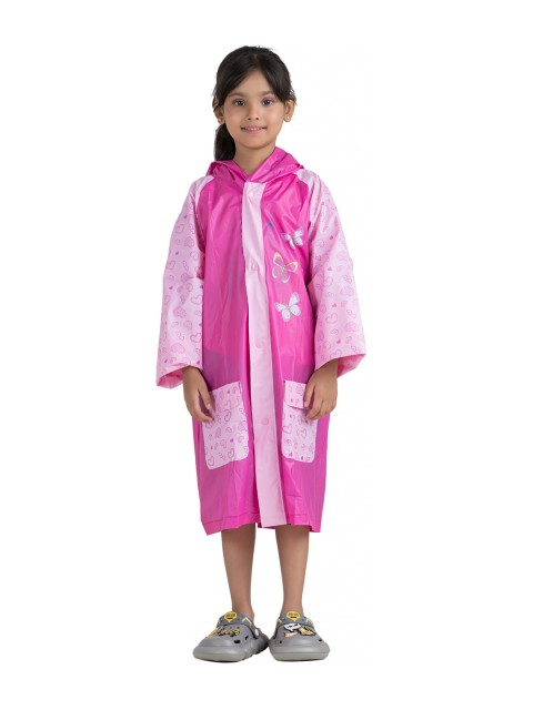 Yellow Bee Girls Printed Hooded Waterproof Rain Jacket