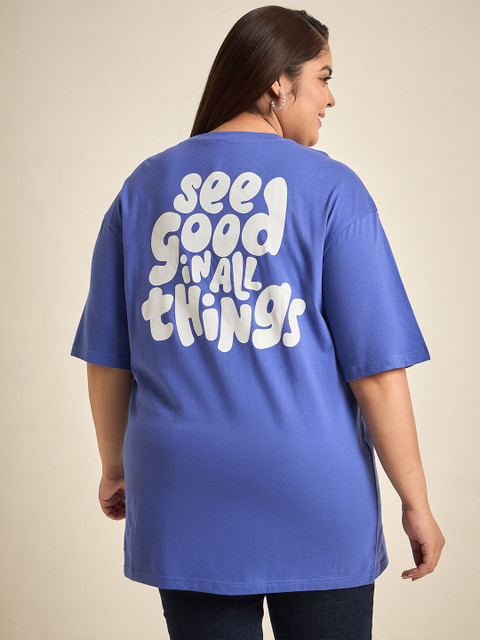 Sztori Plus Size Typography Printed Round Neck Relaxed Fit T-shirt