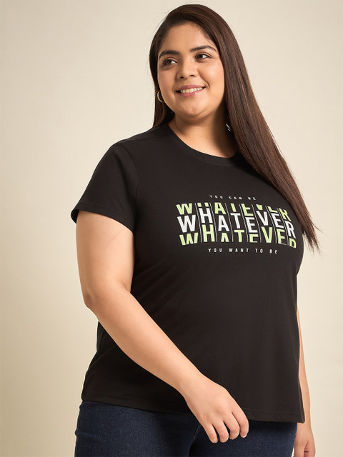 Sztori Round Neck Short Sleeves Typographic Printed Cotton Plus Size T-shirt - Image 2