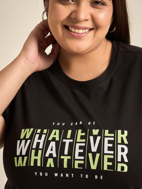 Sztori Round Neck Short Sleeves Typographic Printed Cotton Plus Size T-shirt - Image 3