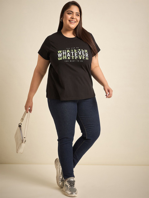 Sztori Round Neck Short Sleeves Typographic Printed Cotton Plus Size T-shirt - Image 6