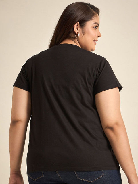 Sztori Round Neck Short Sleeves Typographic Printed Cotton Plus Size T-shirt - Image 5