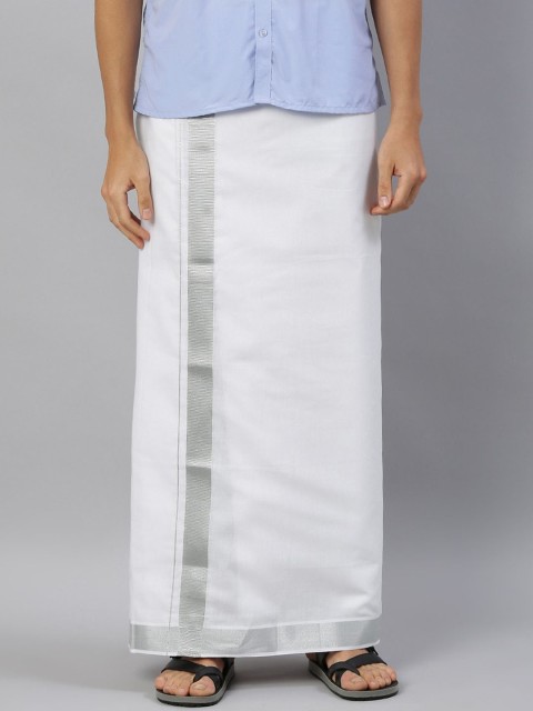 Ramraj Men Pure Cotton Double Layer Dhoti with Silver Zari Border