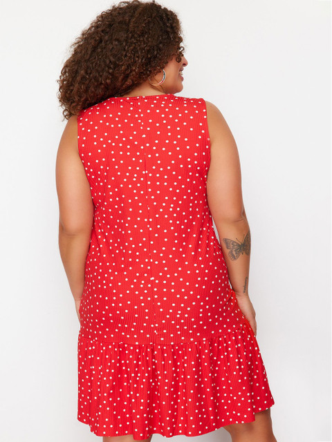 Trendyol Plus Size Polka Dot Printed Round Neck A-Line Dress - Image 4
