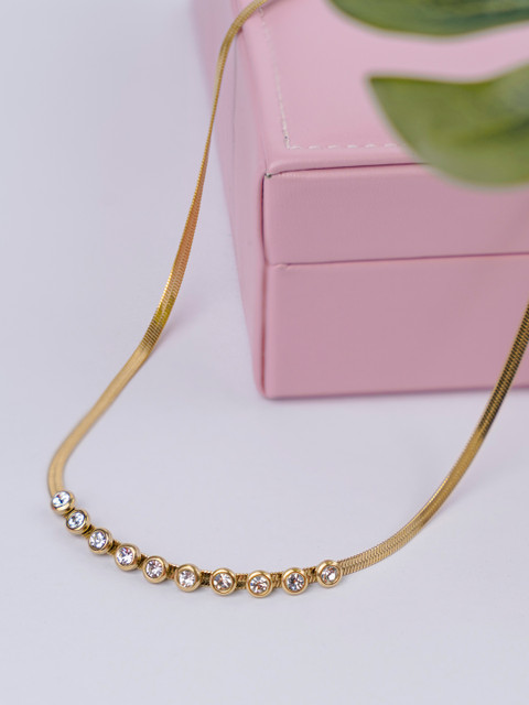 SWASHAA 18K Gold Plated Cubic Zirconia Stainless Steel Necklace