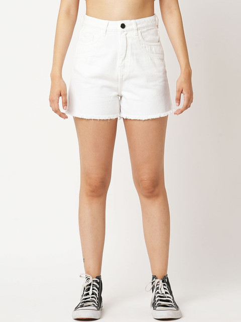 Globus Women Slim Fit High-Rise Denim Pure Cotton Shorts