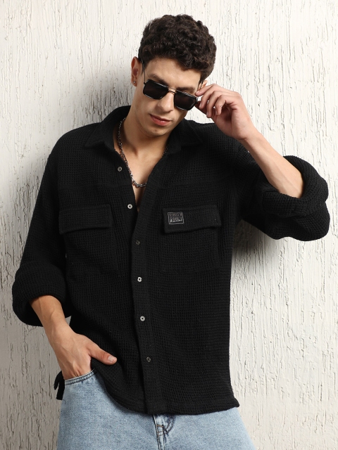 Hubberholme Oversized Cotton Casual Waffel Double Pocket Full Sleeve Shirt