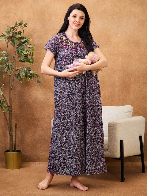 AV2 Printed Maternity Pure Cotton Maxi Nightdress - Image 6
