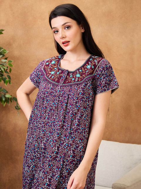 AV2 Printed Maternity Pure Cotton Maxi Nightdress - Image 7