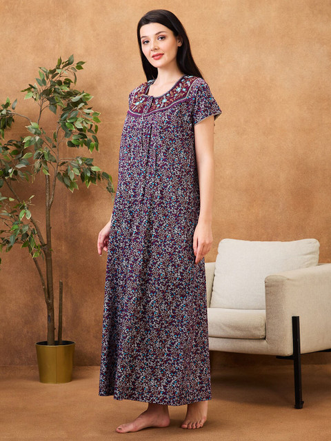 AV2 Printed Maternity Pure Cotton Maxi Nightdress - Image 4