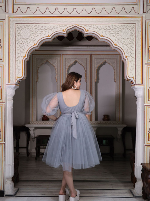 Swadeshi Shringaar Plus Size V Neck Fit & Flare Dress - Image 3