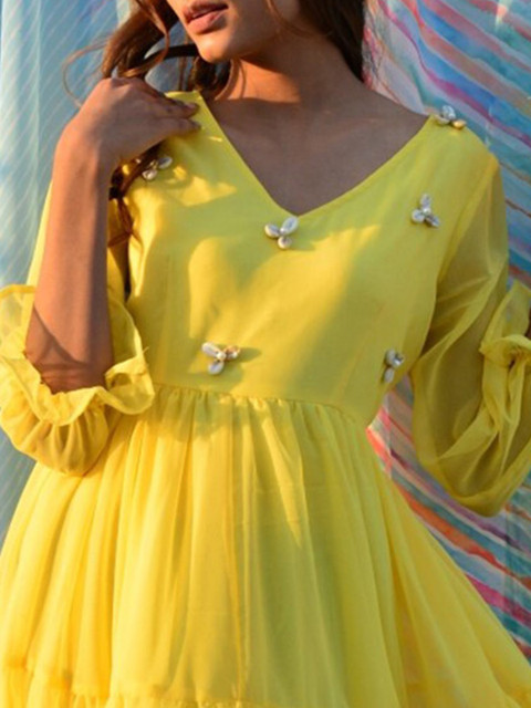 Swadeshi Shringaar Plus Size V Neck Georgette Fit & Flare Maxi Dress - Image 2