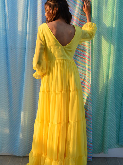 Swadeshi Shringaar Plus Size V Neck Georgette Fit & Flare Maxi Dress - Image 4