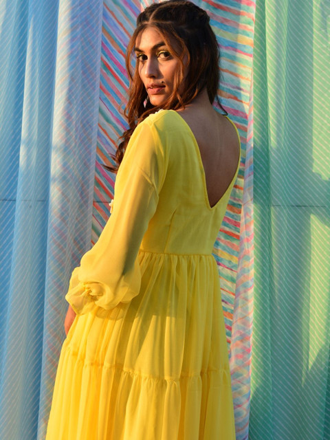 Swadeshi Shringaar Plus Size V Neck Georgette Fit & Flare Maxi Dress - Image 6