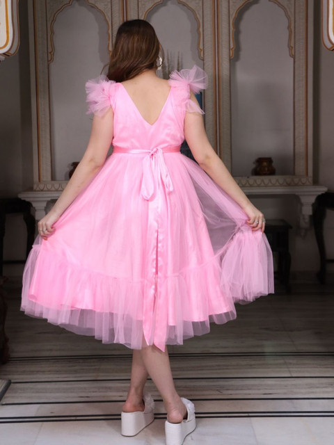 Swadeshi Shringaar Plus Size V Neck Fit & Flare Dress - Image 4