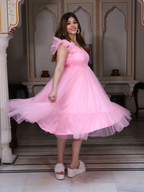 Swadeshi Shringaar Plus Size V Neck Fit & Flare Dress - Image 3